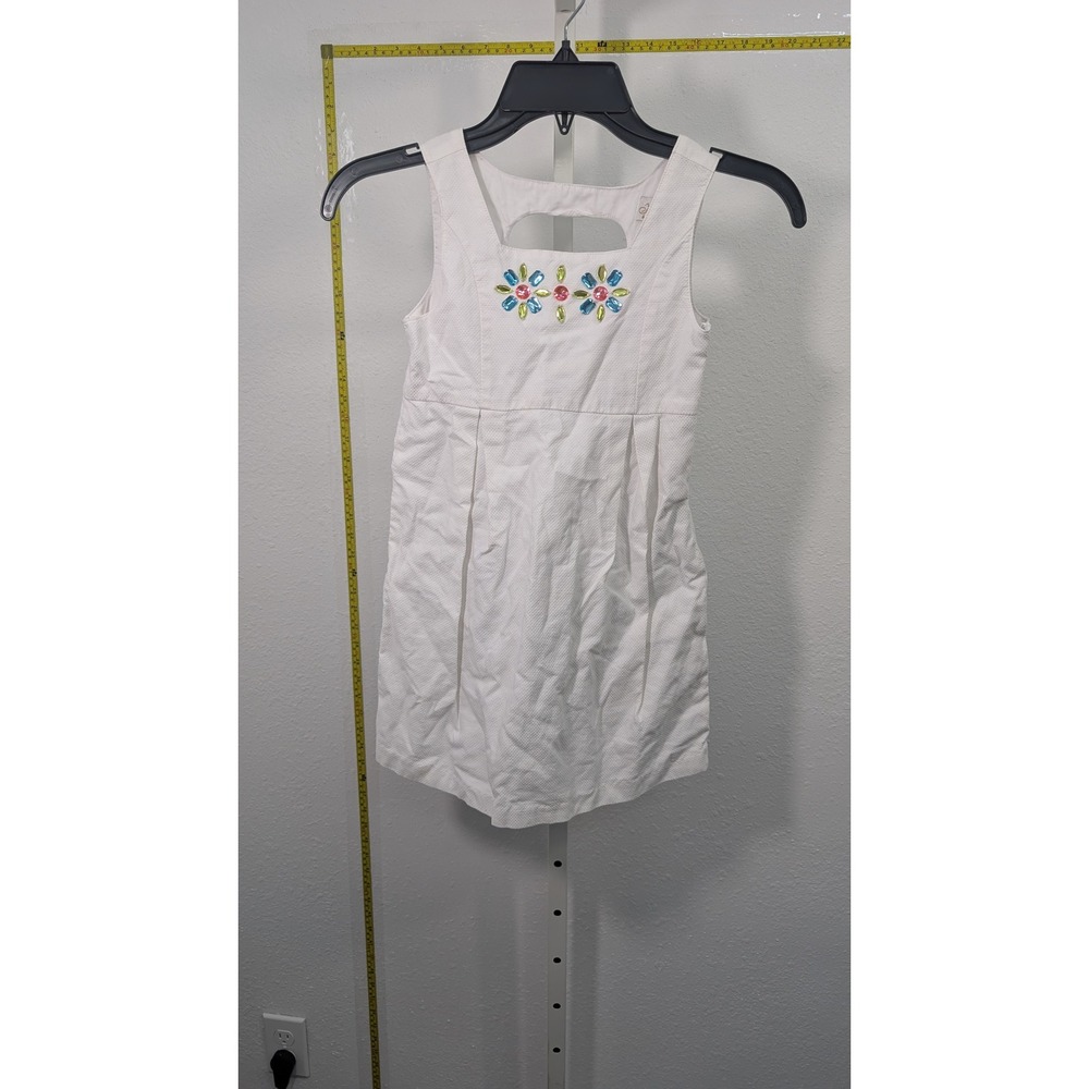 Heirlooms by Polly Flinders Girls White Seersucker Rhinestone Heart Cutout Dress